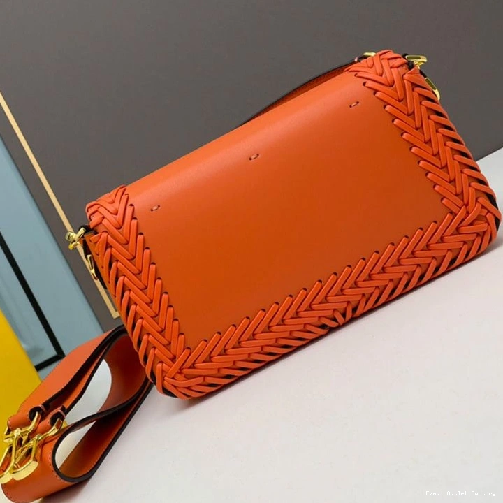 Cheap HOT Baguette Medium Leather Orange Bag Stitching In Fendi 0825